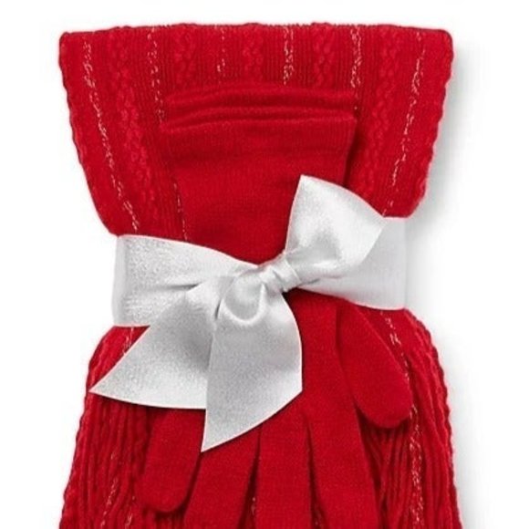 NEW 2-piece set Bundle Metallic Thread lurex Scarf and Gloves RED Soft Holidays - Picture 1 of 7